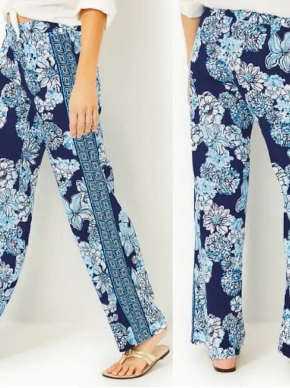 NWT Lilly Pulitzer Bal Harbor Palazzo Pants, Sz XL, Bouquet All Day - Picture 1 of 7